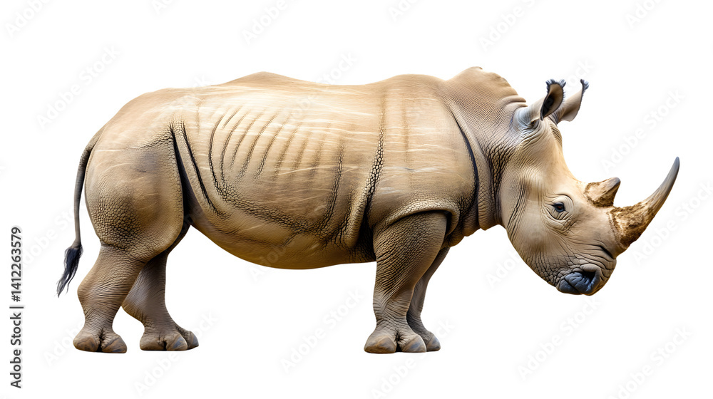 Fototapeta premium Majestic Rhino Isolated on White Background for Graphic Design Projects