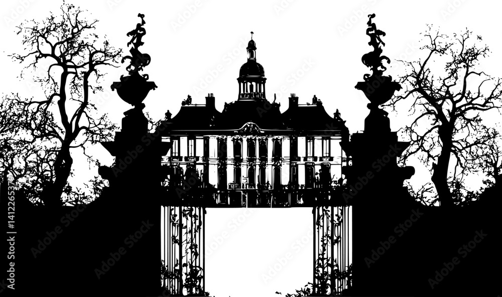 Fototapeta premium Silhouette of Baroque style Palace design, Baroque style Palace vector graphic