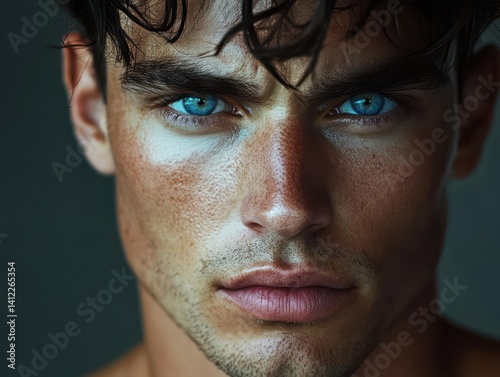 Closeup man portrait intense eyes