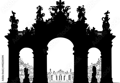 Silhouette of Baroque style Triumphal arch design, Baroque style Triumphal arch vector graphic