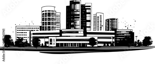 Silhouette of Contemporary style Medical center design, Contemporary style Medical center vector graphic