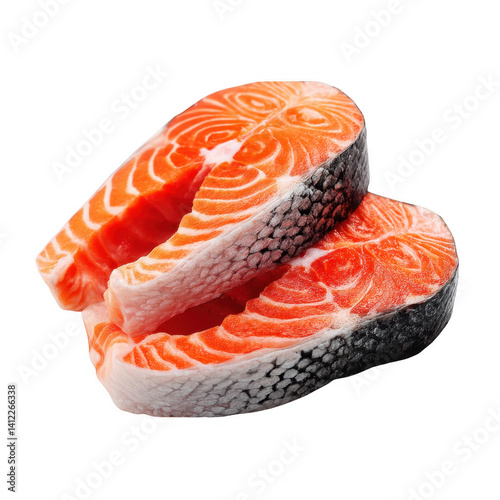 Fresh Raw Salmon Fillet Meat Slice Isolated Healthy Seafood on Cutout Transparent Background