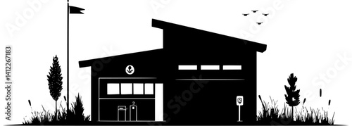 Silhouette of Mid-Century Modern style House design, Mid-Century Modern style House vector graphic