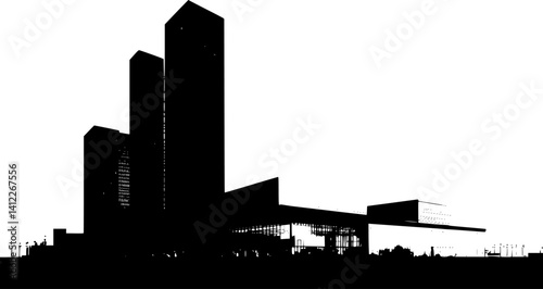 Silhouette of Modern style Civic center design, Modern style Civic center vector graphic