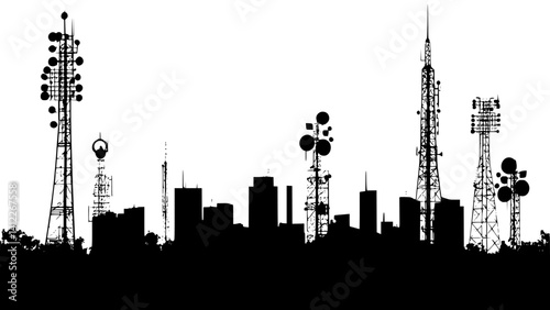 Silhouette of Modern style Broadcasting facility design, Modern style Broadcasting facility vector graphic