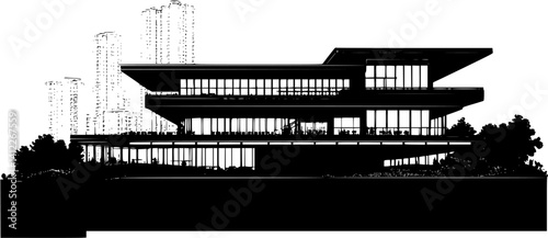 Silhouette of Modern style Community center design, Modern style Community center vector graphic