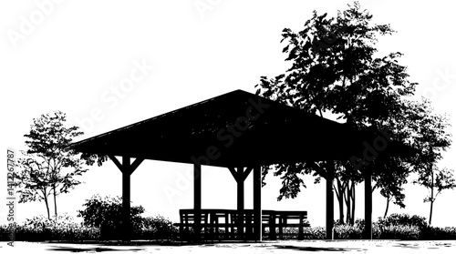 Silhouette of Modern style Pavilion design, Modern style Pavilion vector graphic