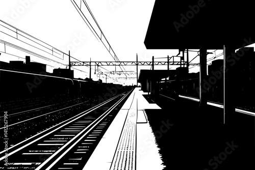 Silhouette of Modern style Train station design, Modern style Train station vector graphic