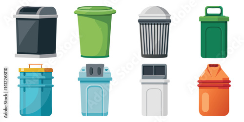 Collection of Colorful Recycle Bins for Waste Disposal and Recycling Programs