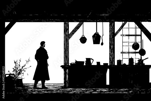 Silhouette of Tudor style Workshop design, Tudor style Workshop vector graphic