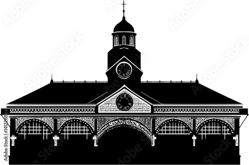 Silhouette of Victorian style Market hall design, Victorian style Market hall vector graphic