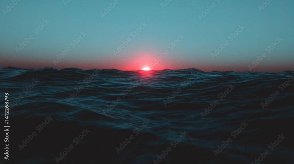 Fototapeta premium Sunset over the Ocean Calm waves reflect vibrant sky at the horizon