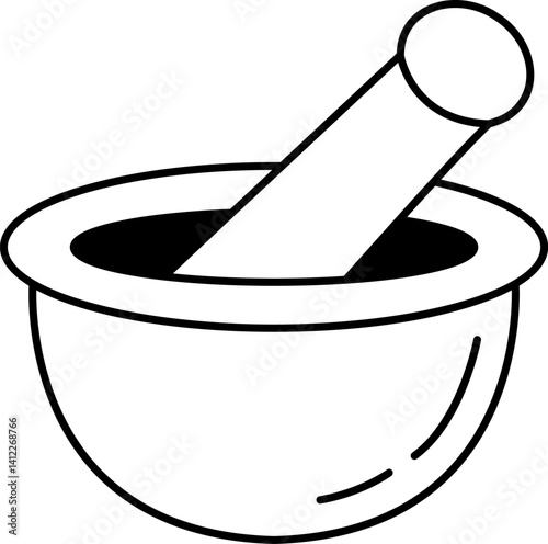 black and white single icon of mortar and pestle