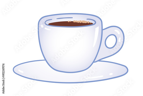 Vector illustration of a white espresso cup with hot drink on saucer