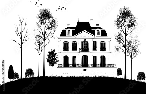 Silhouette of Victorian style Villa design, Victorian style Villa vector image