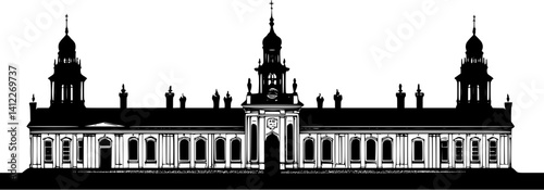 Silhouette of Baroque style Hunting lodge design, Baroque style Hunting lodge vector image