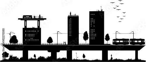 Silhouette of Contemporary style Transit hub design, Contemporary style Transit hub vector image