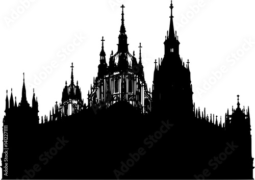 Silhouette of Gothic style Market hall design, Gothic style Market hall vector image