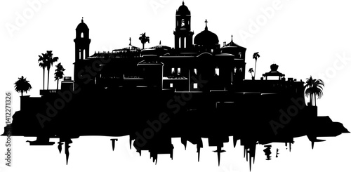 Silhouette of Mediterranean style Monastery design, Mediterranean style Monastery vector image