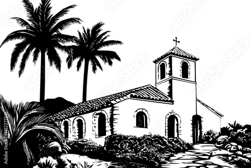 Silhouette of Mediterranean style Chapel design, Mediterranean style Chapel vector image