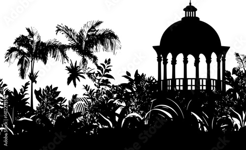 Silhouette of Mediterranean style Garden folly design, Mediterranean style Garden folly vector image