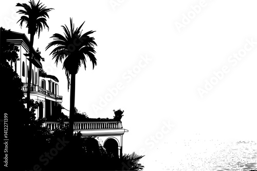 Silhouette of Mediterranean style Seaside residence design, Mediterranean style Seaside residence vector image