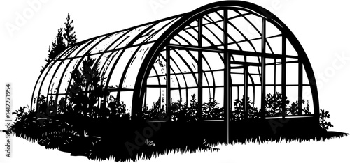 Silhouette of Modern style Greenhouse design, Modern style Greenhouse vector image