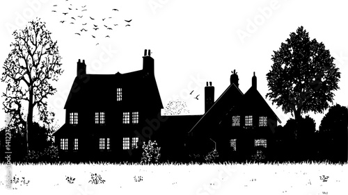 Silhouette of Tudor style Farmhouse design, Tudor style Farmhouse vector image