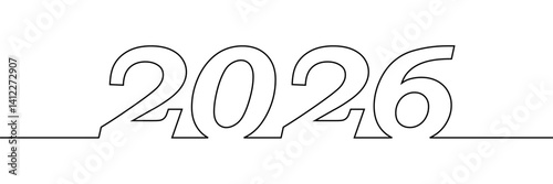 A simple continuous line drawing of the number 2026, symbolizing the upcoming year, and new beginnings. Vector illustration of the year 2026 written in an outlined style, perfect for new year themes