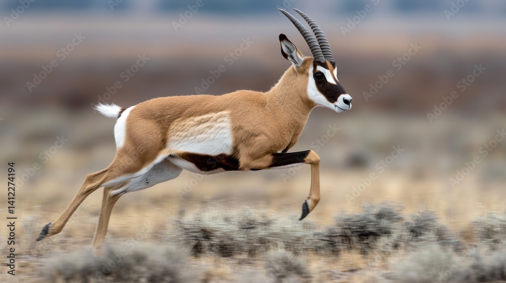 Running gazelle in a dry grassland landscape Running gazelle in a dry grassland landscape