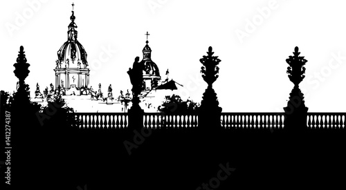 Silhouette of Baroque style Chapel design, Baroque style Chapel vector illustration