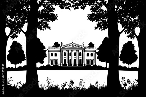 Silhouette of Baroque style Mansion design, Baroque style Mansion vector illustration