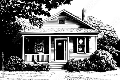 Silhouette of Cape Cod style House design, Cape Cod style House vector illustration