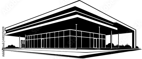 Silhouette of Mid-Century Modern style House design, Mid-Century Modern style House vector illustration