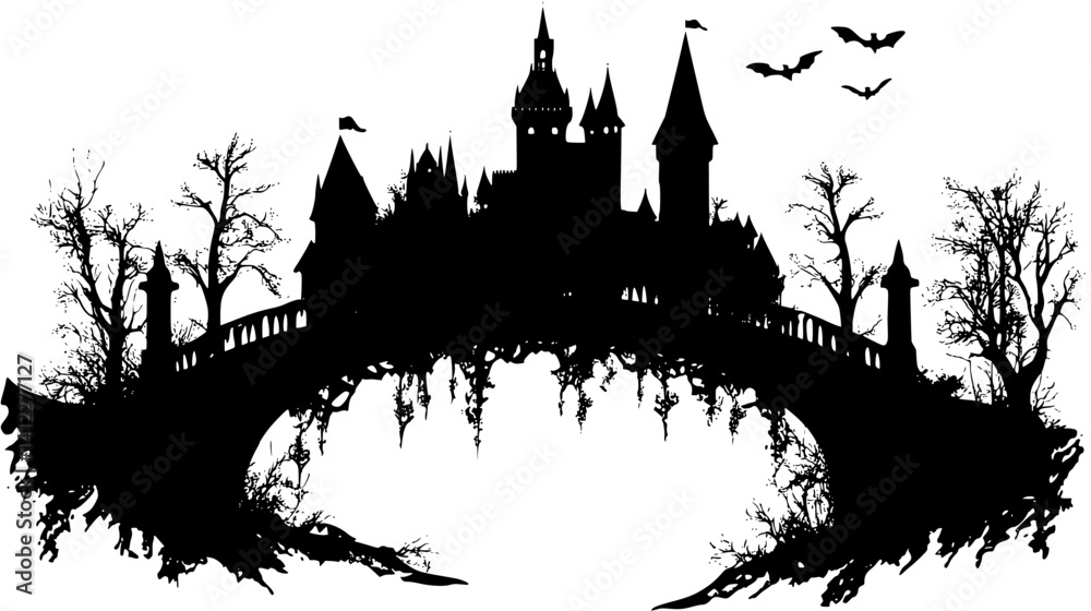 Fototapeta premium Silhouette of Tudor style Bridge house design, Tudor style Bridge house vector illustration