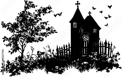 Silhouette of Tudor style Chapel design, Tudor style Chapel vector illustration