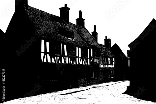 Silhouette of Tudor style Inn design, Tudor style Inn vector illustration