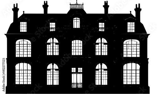 Silhouette of Victorian style Apartment building design, Victorian style Apartment building vector illustration