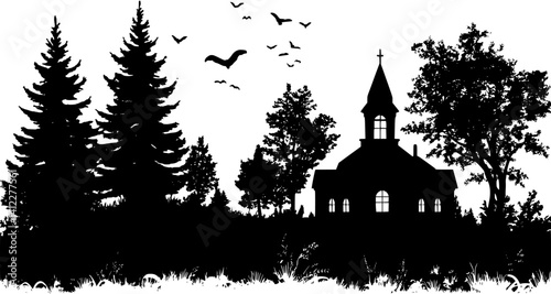Silhouette of Victorian style Church design, Victorian style Church vector illustration