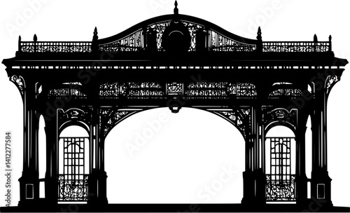 Silhouette of Victorian style Bus terminal design, Victorian style Bus terminal vector illustration