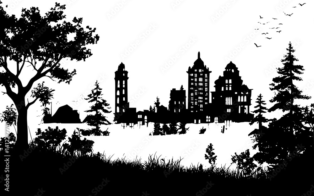 Fototapeta premium Silhouette of Victorian style Skyscraper design, Victorian style Skyscraper vector illustration