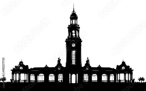Silhouette of Victorian style Office tower design, Victorian style Office tower vector illustration
