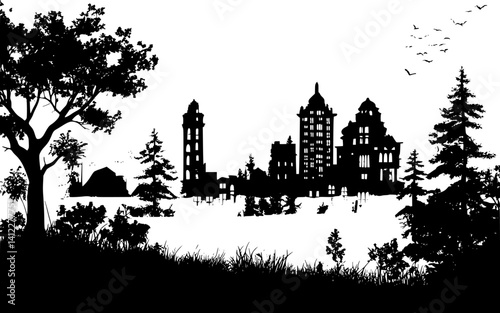 Silhouette of Victorian style Skyscraper design, Victorian style Skyscraper vector illustration