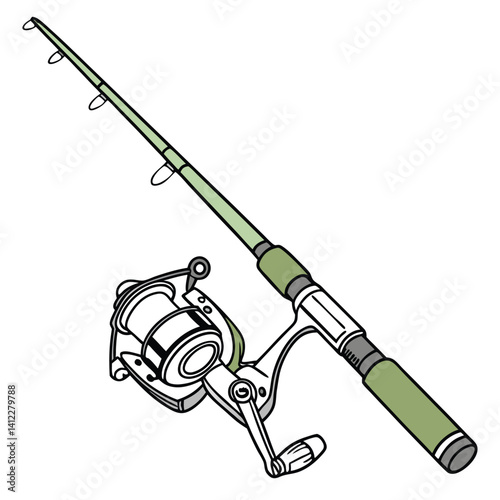 Illustrated fishing rod and reel tackle equipment for outdoor recreation fishing