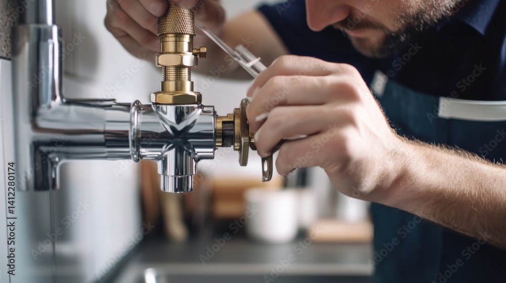 Plumber fixing a gas line connection in a kitchen. Featuring gas line installation and safety Plumber fixing a gas line connection in a kitchen. Featuring gas line installation and safety