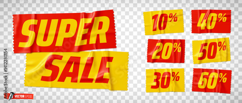 Vector realistic illustration of promotional adhesive tape on a transparent background.