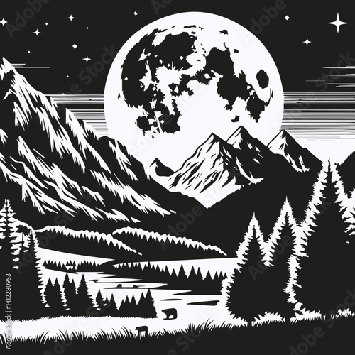 Moon Shining on the Mountains