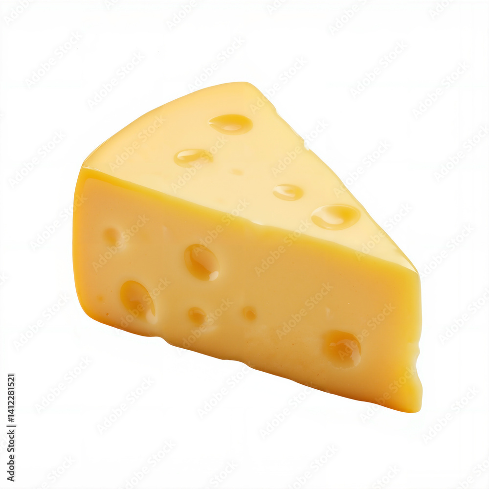 Tom and Jerry yellow cheese with holes appearing on the cheese, isolated on a white background