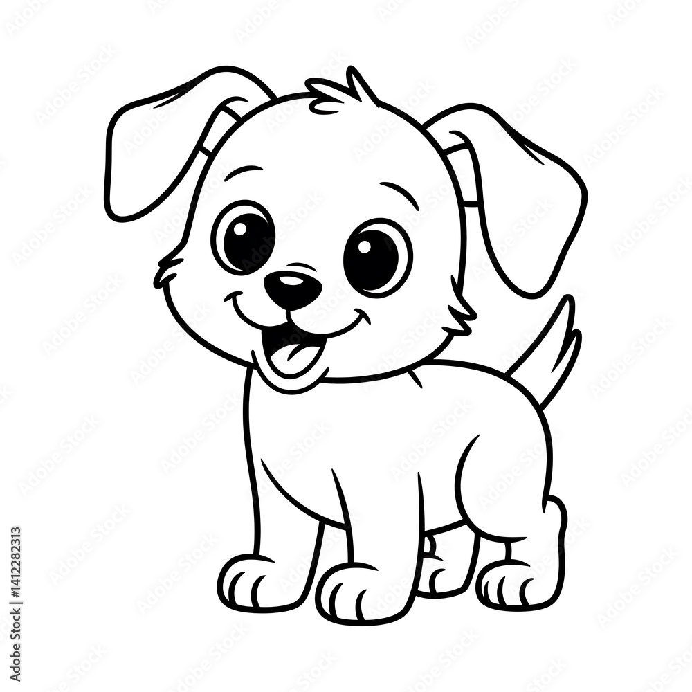 Fototapeta premium Smiling puppy with floppy ears Coloring page, black and white,