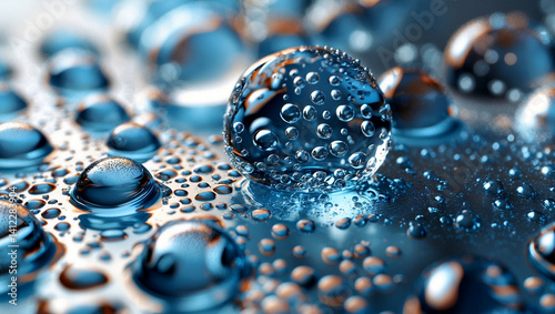 Hydrophobic water beads on glossy textured surface